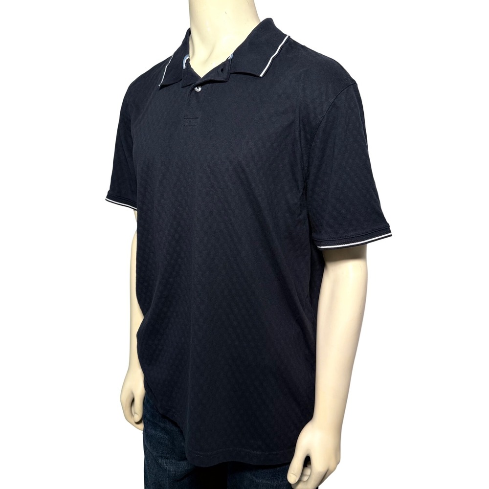 Ted Baker Mens XXL Navy Blue Textured Cotton Polo Shirt Short Sleeve Tipped - Picture 3 of 10